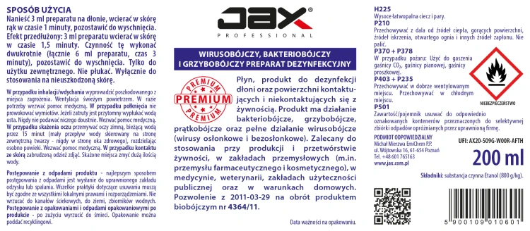 JAX PREMIUM 200 ml etykieta.webp