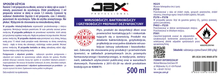 JAX PREMIUM 500 ml etykieta.webp