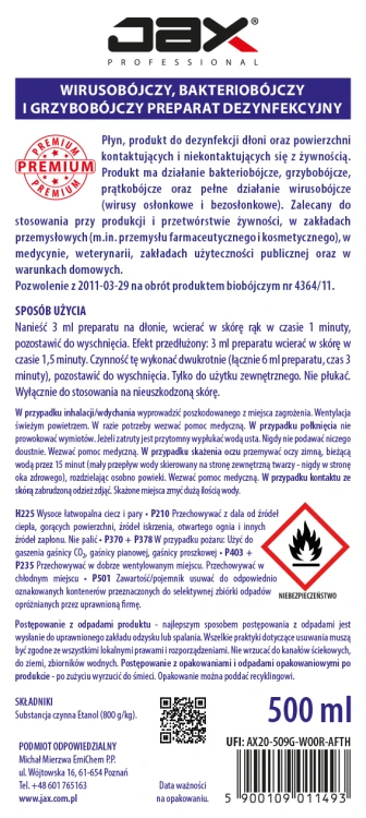 JAX Premium 500 ml refill etykieta.webp